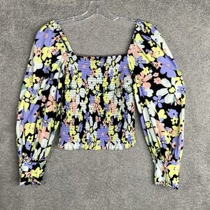 Free People Womens Ariana Floral Puff Sleeve Crop Top Size XS Peasant Boho Fairy